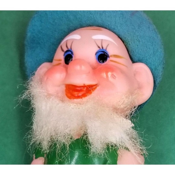 Vintage Plastic Dwarf Green Yellow Christmas Figurine Toy Doll Japan - Picture 2 of 5